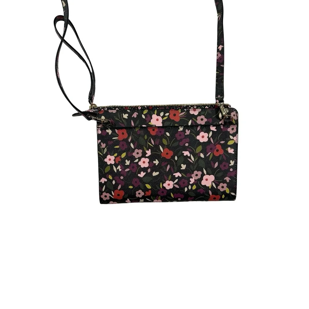 Kate Spade New York Floral Saffiano Leather Crossbody Bag Black Multi Wallet